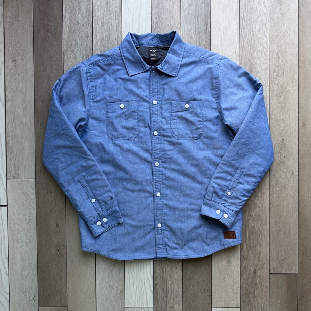 RVCA Chainmail Quilted Blue Button Up Shirt Jacket